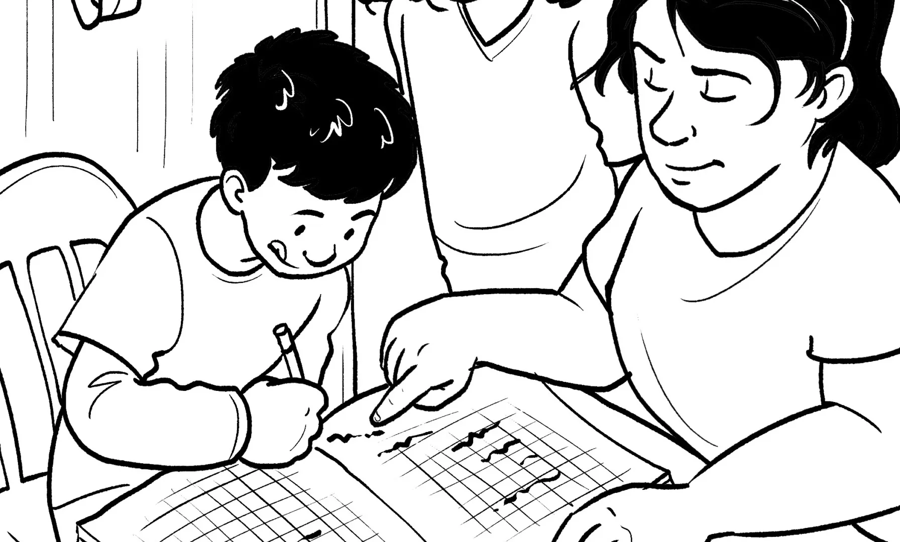 Kleurplaat maaltijd en huiswerkhulp